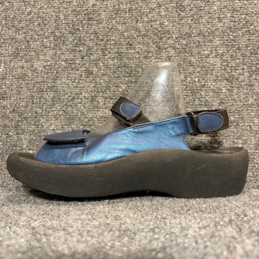 Wolky Jewel Blue Metallic Leather Adjustable Strappy Wedge Comfort Sandals 9.5